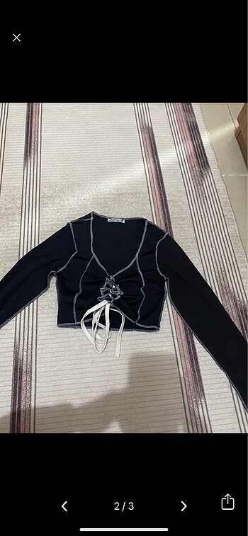 Zara Siyah uzun kol bağlamalı crop