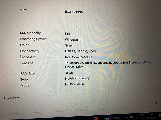  Beden hp Pavilion Notebook 15.6?HD
