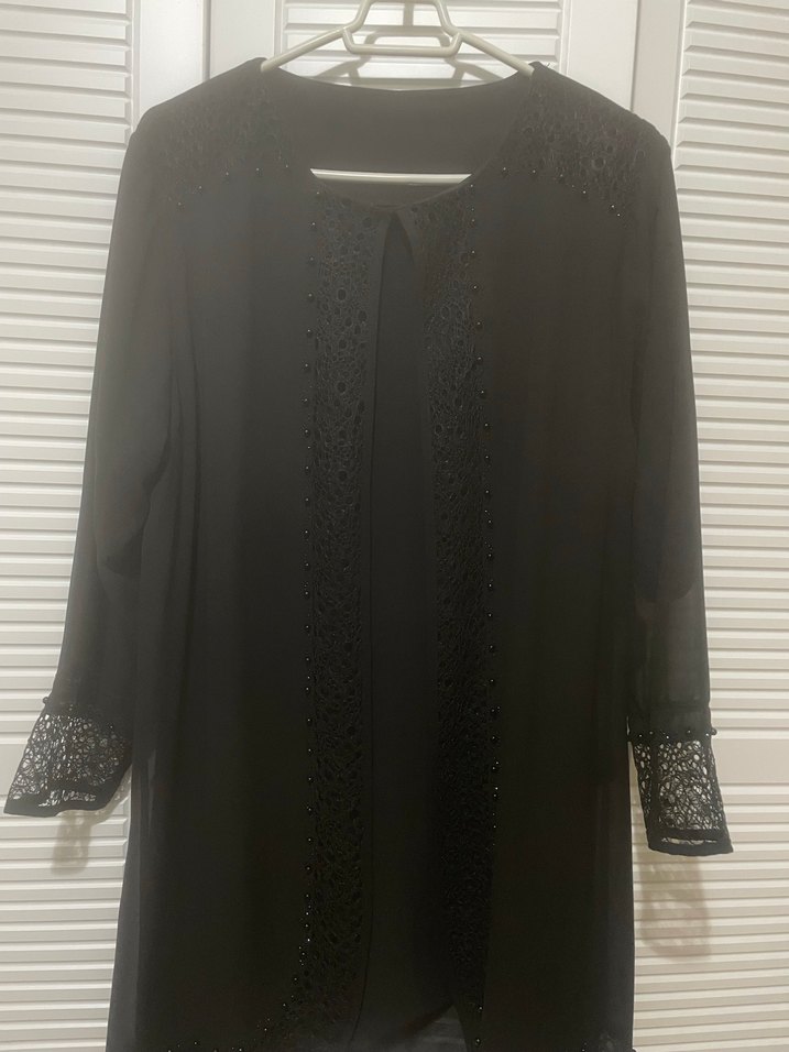 İş İçin Siyah Uzun Nakışlı Elbise tunik - Görsel 2