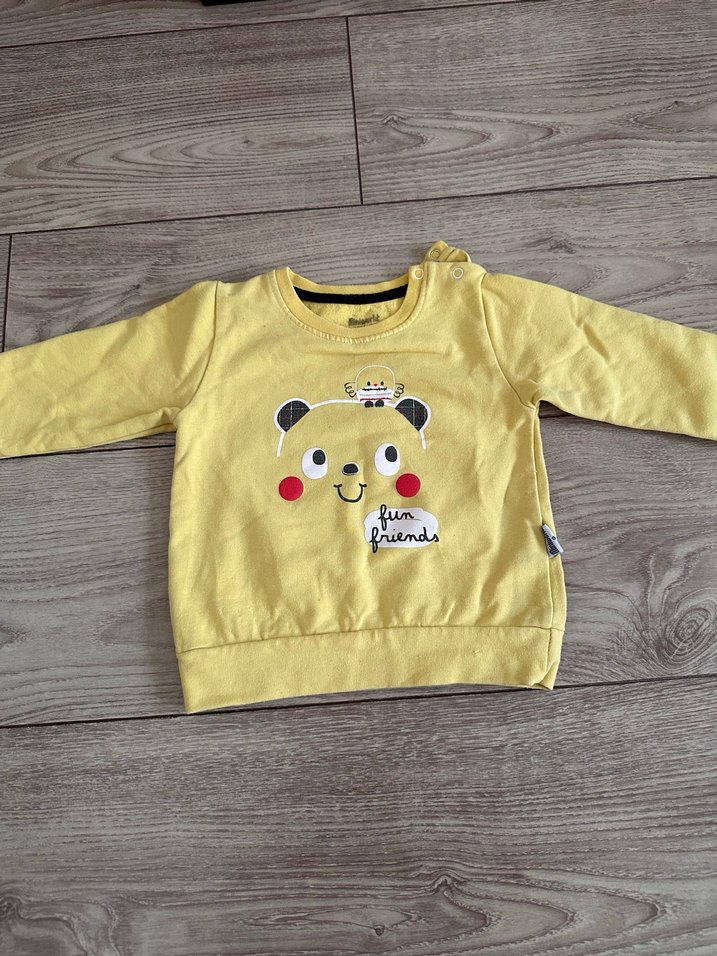 Sarı Baskılı Bebek Takımı, Uzun Kollu, Düğmeli - Görsel 3