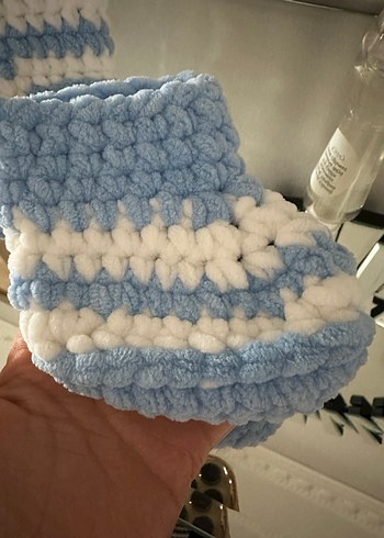 Mavi Örgü Erkek Bebek Patik - Görsel 2