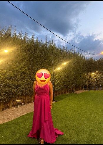 42 Beden Pembe Uzun Drapeli V Yaka Nişan Elbisesi