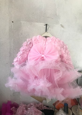 Diğer Pembe Fırfırlı Uzun Kollu Kız Çocuk Elbise