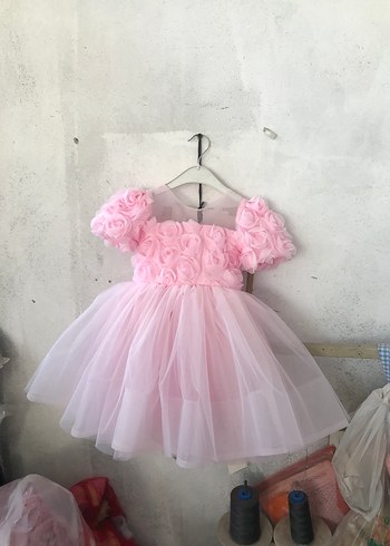 Kız Çocuk Pembe Fırfırlı Çiçekli Elbise