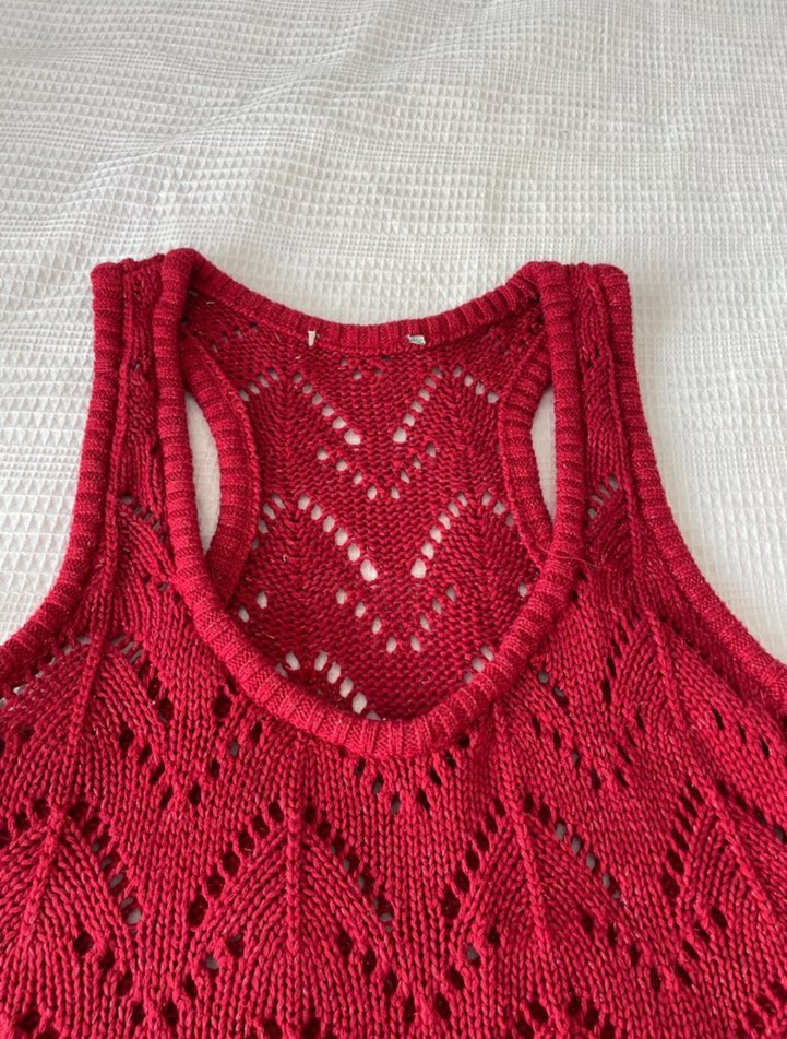 Kırmızı  Örgü Kadın Süveter - Görsel 3