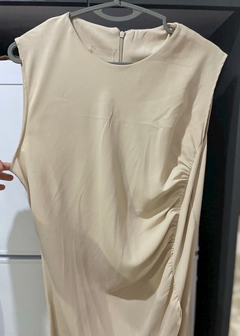 Zara Bej Kolsuz Midi Elbise