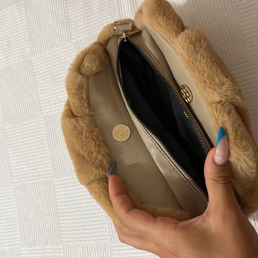 Kahverengi Peluş Kadın Çanta - Görsel 2