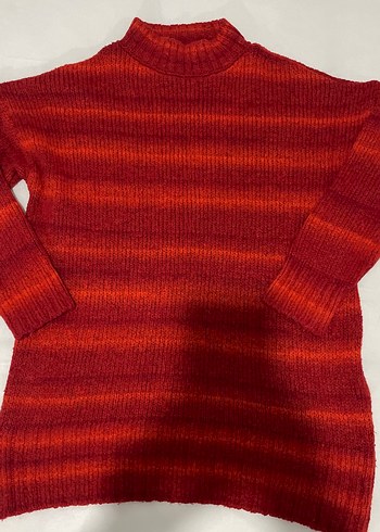 Kırmızı Yüksek Yaka Örgü Kadın Kazak - Görsel 4