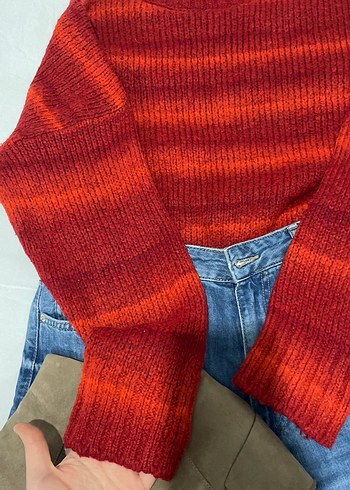 Kırmızı Yüksek Yaka Örgü Kadın Kazak - Görsel 3