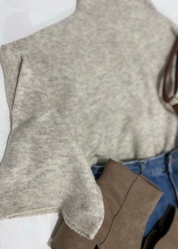 Boğazlı Gri Rahat Kadın Kazak - Görsel 2