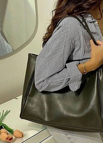 Beden bordo Renk Kadın büyük çift saplı shopper omuz çantası