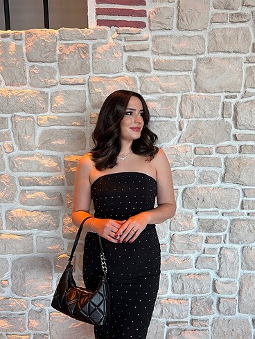 Trendyol & Milla Trendyolmilla straplez taşlı midi elbise
