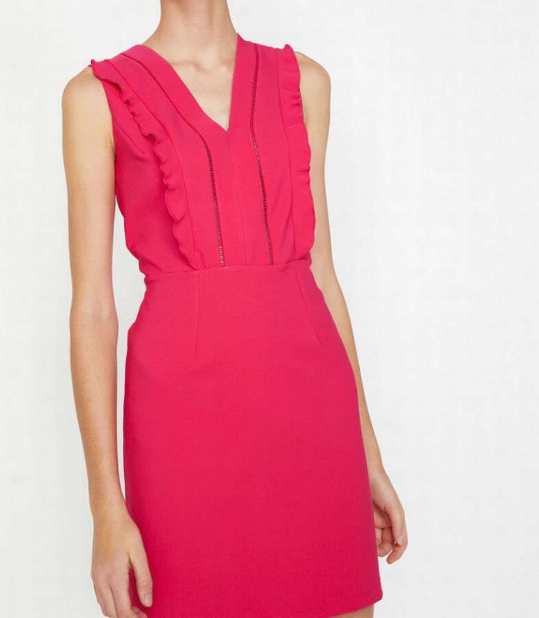 Pembe V Yaka Kolsuz Mini Elbise - Görsel 2