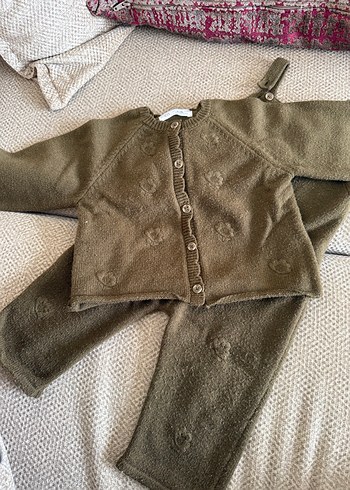 Kız Çocuk Kahverengi Triko Tulum ve Hırka takım - Görsel 4