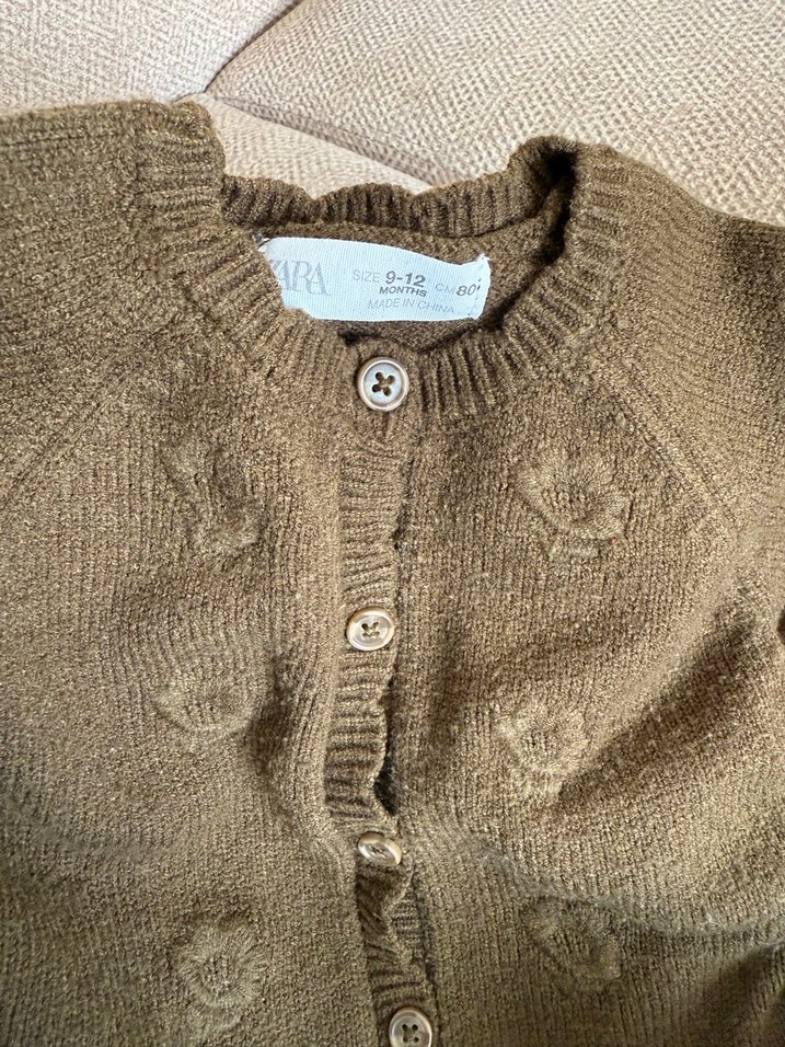 Kız Çocuk Kahverengi Triko Tulum ve Hırka takım - Görsel 3