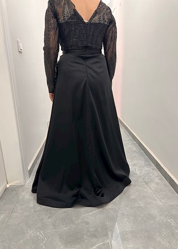 Siyah Uzun Kollu Drapeli Abiye Elbise - Görsel 3