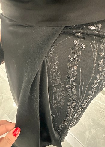 Siyah Uzun Kollu Drapeli Abiye Elbise - Görsel 7