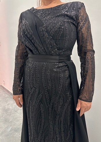 Siyah Uzun Kollu Drapeli Abiye Elbise - Görsel 5