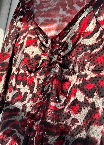 Kırmızı Yılan Desenli Tunik Elbise - Görsel 5