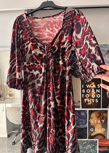 Kırmızı Yılan Desenli Tunik Elbise - Görsel 2