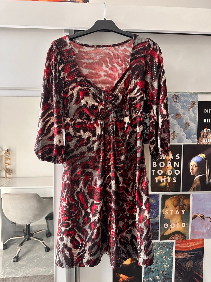 Kırmızı Yılan Desenli Tunik Elbise - Görsel 4