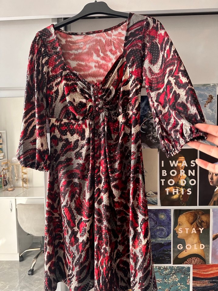 Kırmızı Yılan Desenli Tunik Elbise - Görsel 2