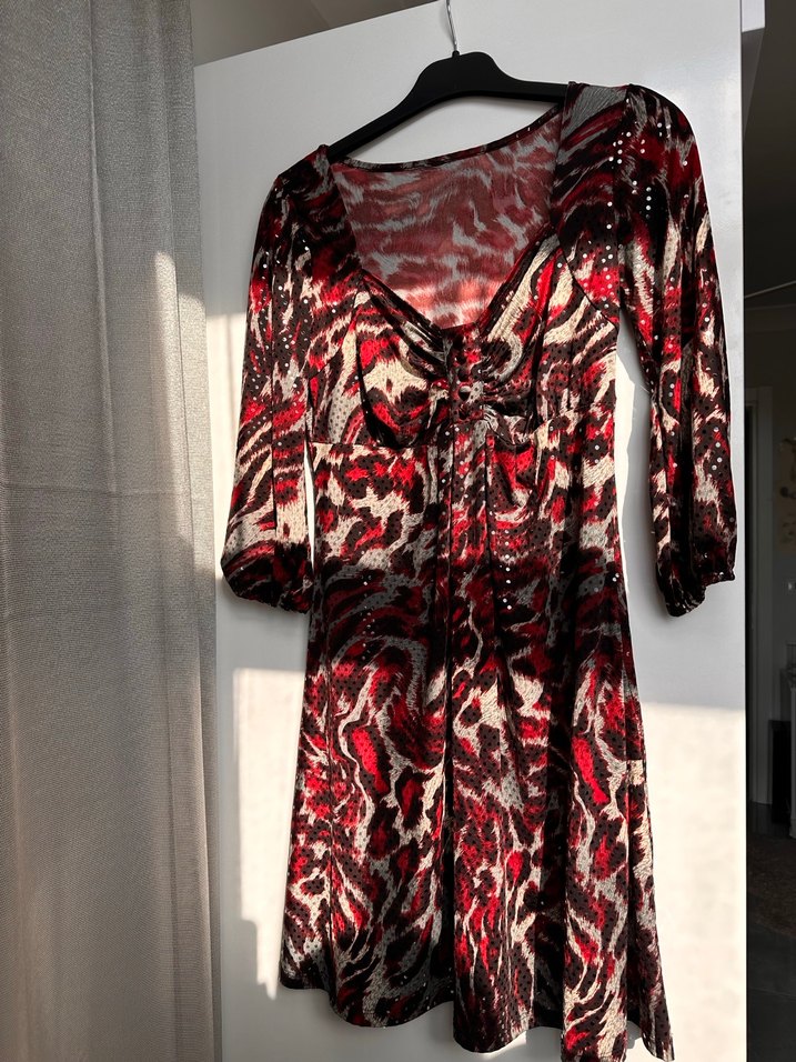 Kırmızı Yılan Desenli Tunik Elbise - Görsel 3