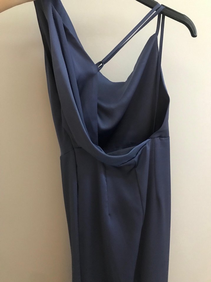 Lacivert Drapeli Uzun Abiye Elbise - Görsel 2