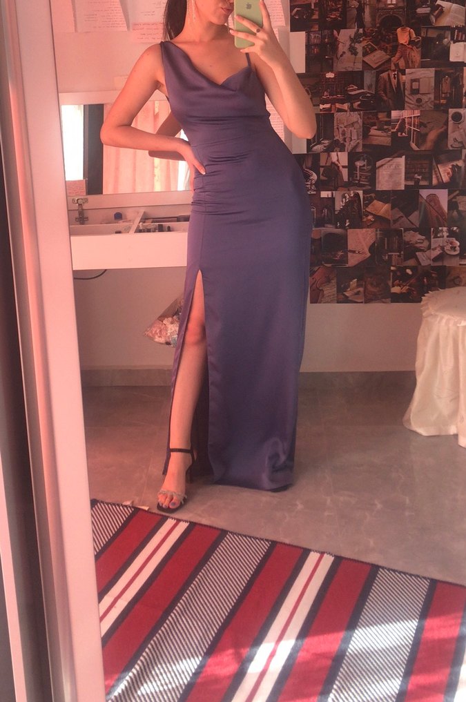 Lacivert Drapeli Uzun Abiye Elbise - Görsel 5