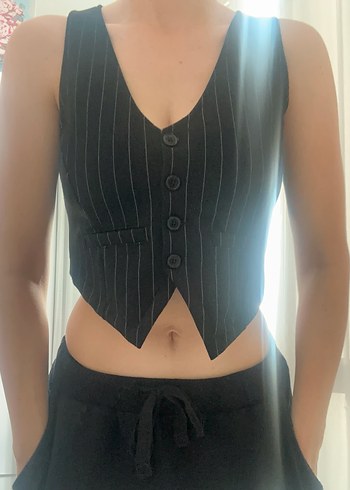 Düğmeli Çizgili Yelek - Görsel 3