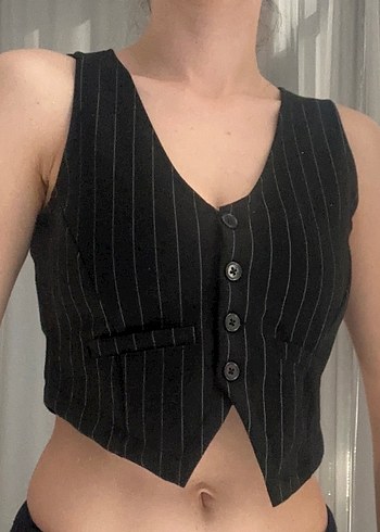 Düğmeli Çizgili Yelek - Görsel 2