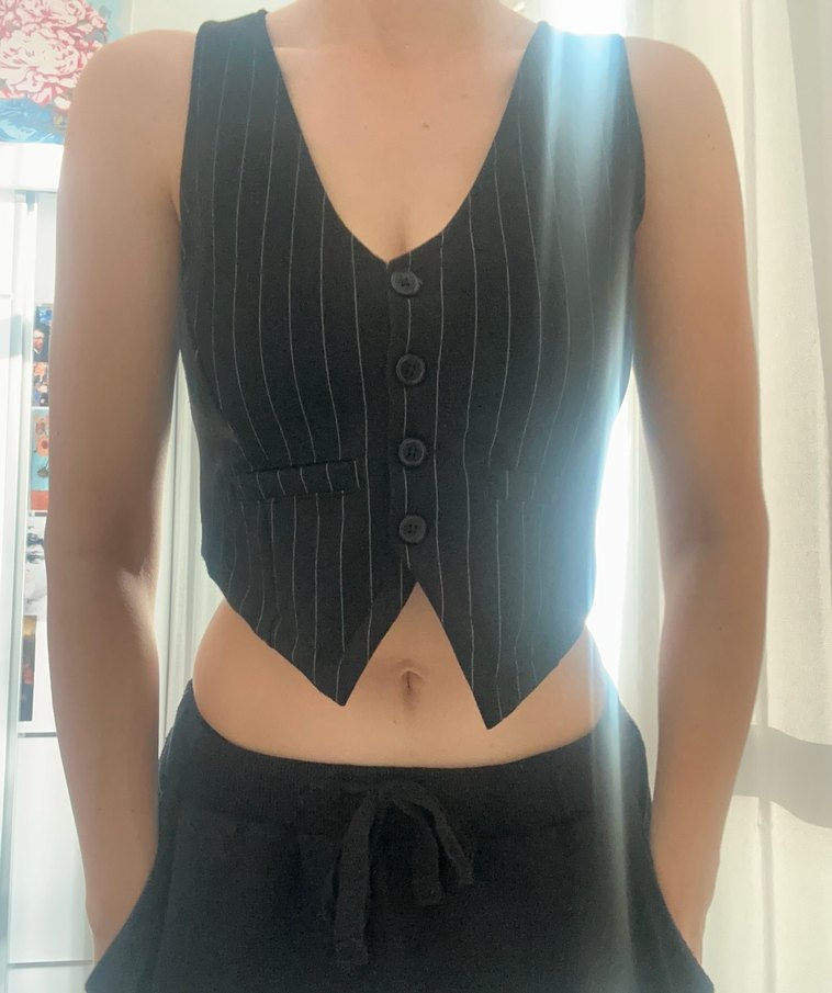 Düğmeli Çizgili Yelek - Görsel 3