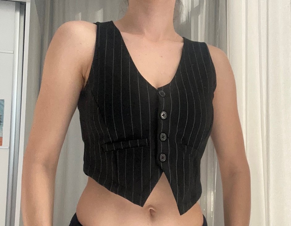 Düğmeli Çizgili Yelek - Görsel 2