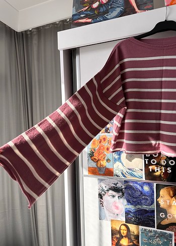 Çizgili Triko Uzun Kollu Kazak - Görsel 3