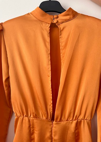 Turuncu Drapeli Uzun Kollu Elbise - Görsel 5