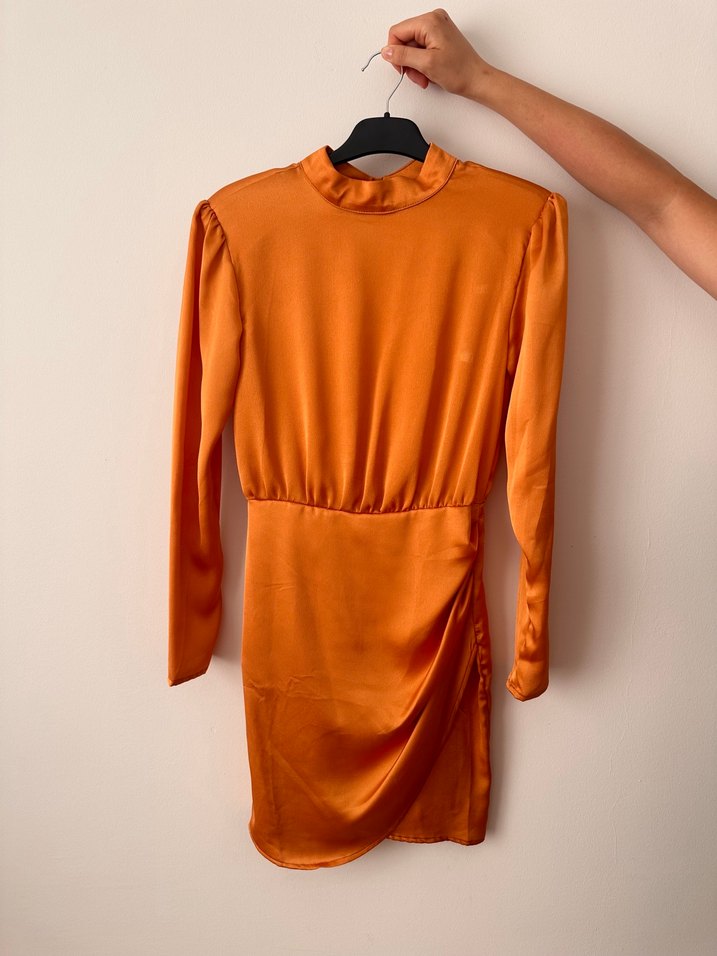Turuncu Drapeli Uzun Kollu Elbise - Görsel 2