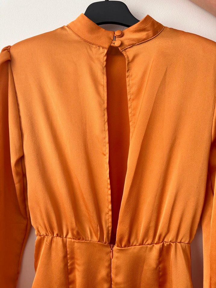 Turuncu Drapeli Uzun Kollu Elbise - Görsel 5