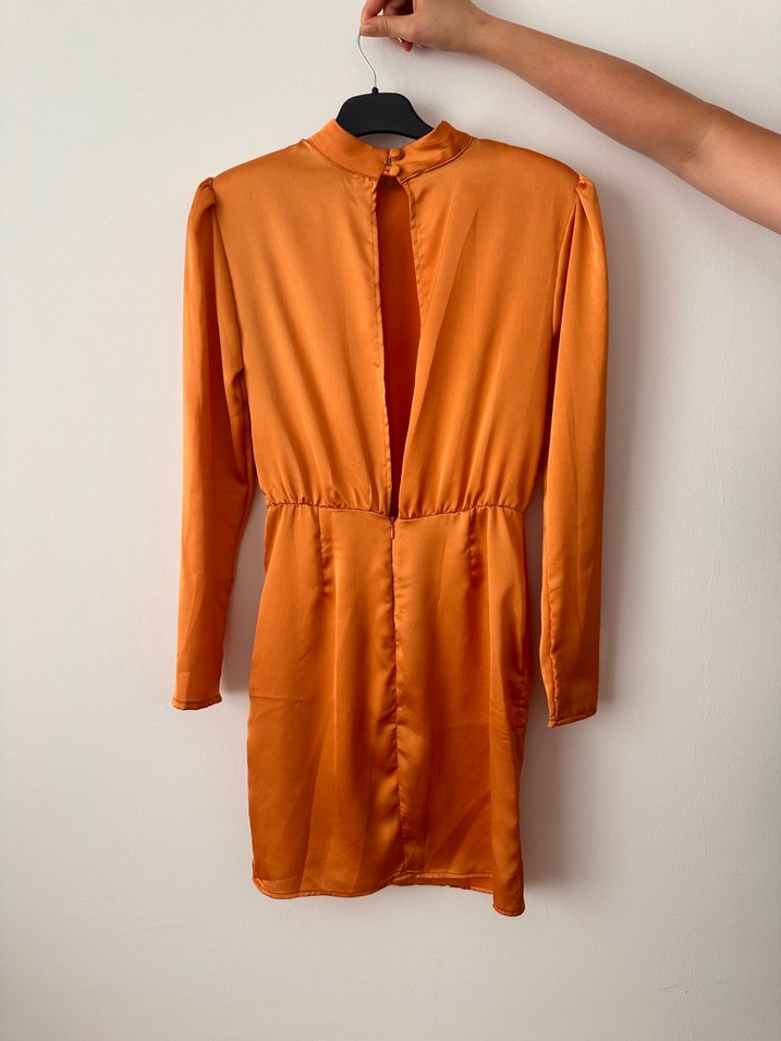 Turuncu Drapeli Uzun Kollu Elbise - Görsel 3