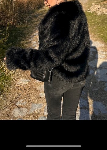 Siyah, Midi Boy, Kürklü Kadın Mont - Görsel 3