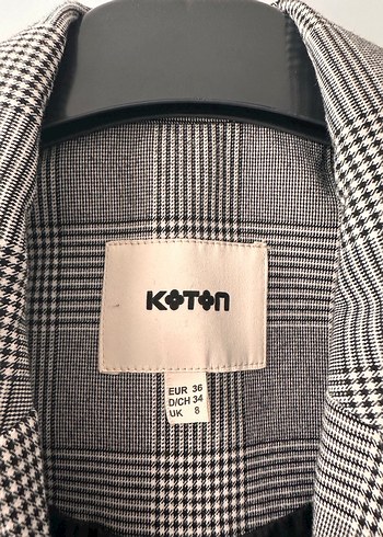 Gri Ekose Desenli Düğmeli Kadın Blazer - Görsel 6