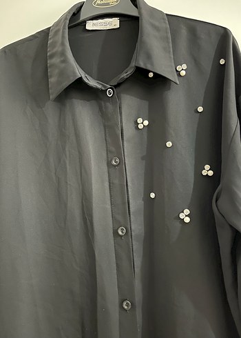 Siyah Uzun Kollu Düğmeli Kadın Gömlek - Görsel 2