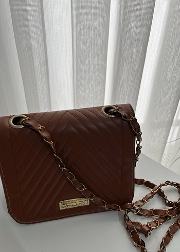 Zincir Detaylı Kahverengi Deri Kadın Çanta - Görsel 3