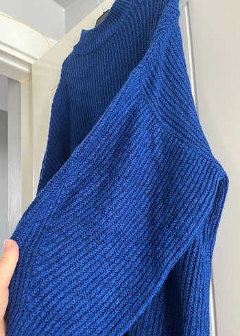 Kadın Mavi Örgü Yüksek Yakalı Kazak - Görsel 6
