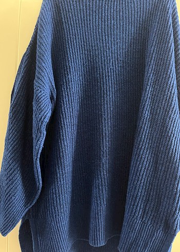 Kadın Mavi Örgü Yüksek Yakalı Kazak - Görsel 2