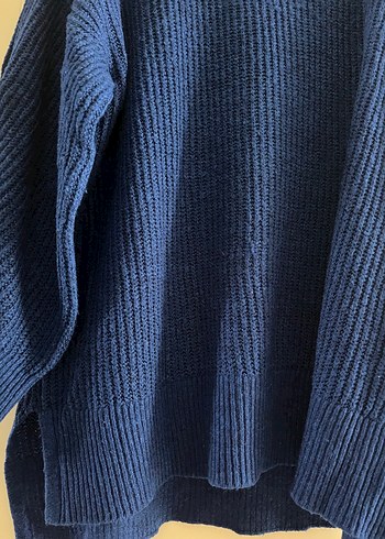 Kadın Mavi Örgü Yüksek Yakalı Kazak - Görsel 3