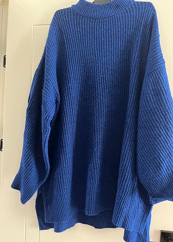 Kadın Mavi Örgü Yüksek Yakalı Kazak - Görsel 7