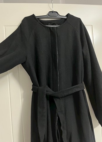 Siyah Kemerli Uzun Kadın Kaban - Görsel 6