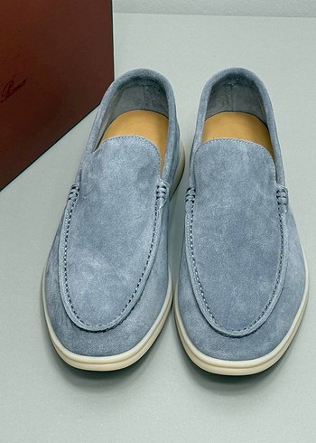 41 Beden Loro piana Erkek Gri Süet Loafer Ayakkabı