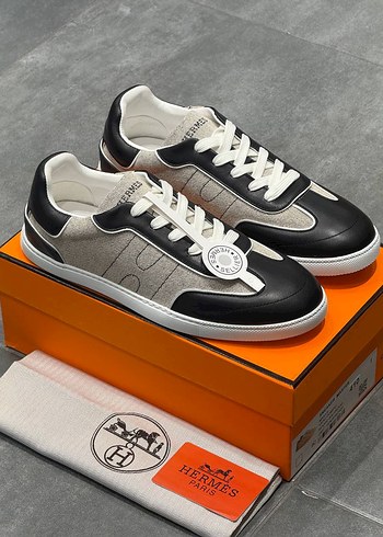 Hermes Siyah Gri Deri Sneaker
