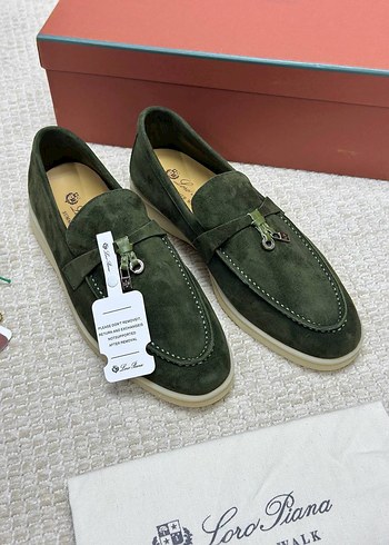 Loro pianaYeşil Süet Erkek Espadril Velcro Detaylı - Görsel 5